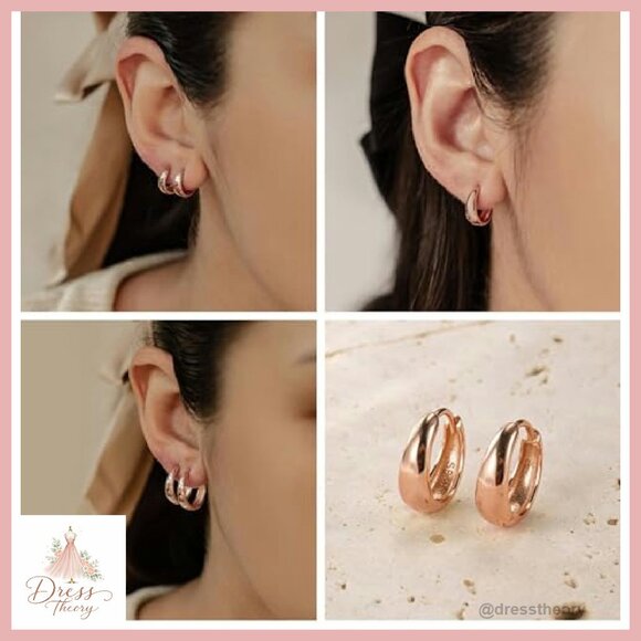 Small Gold Hoop Earrings 14K Gold Plated Hypoallergenic Chunky Huggies - Picture 6 of 6